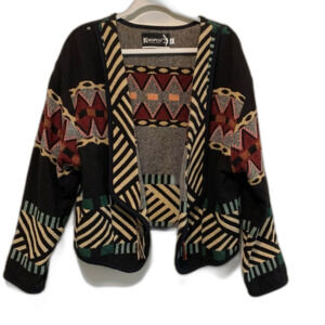 Kokopelli Aztec southwestern cotton tapestry black jacket size large